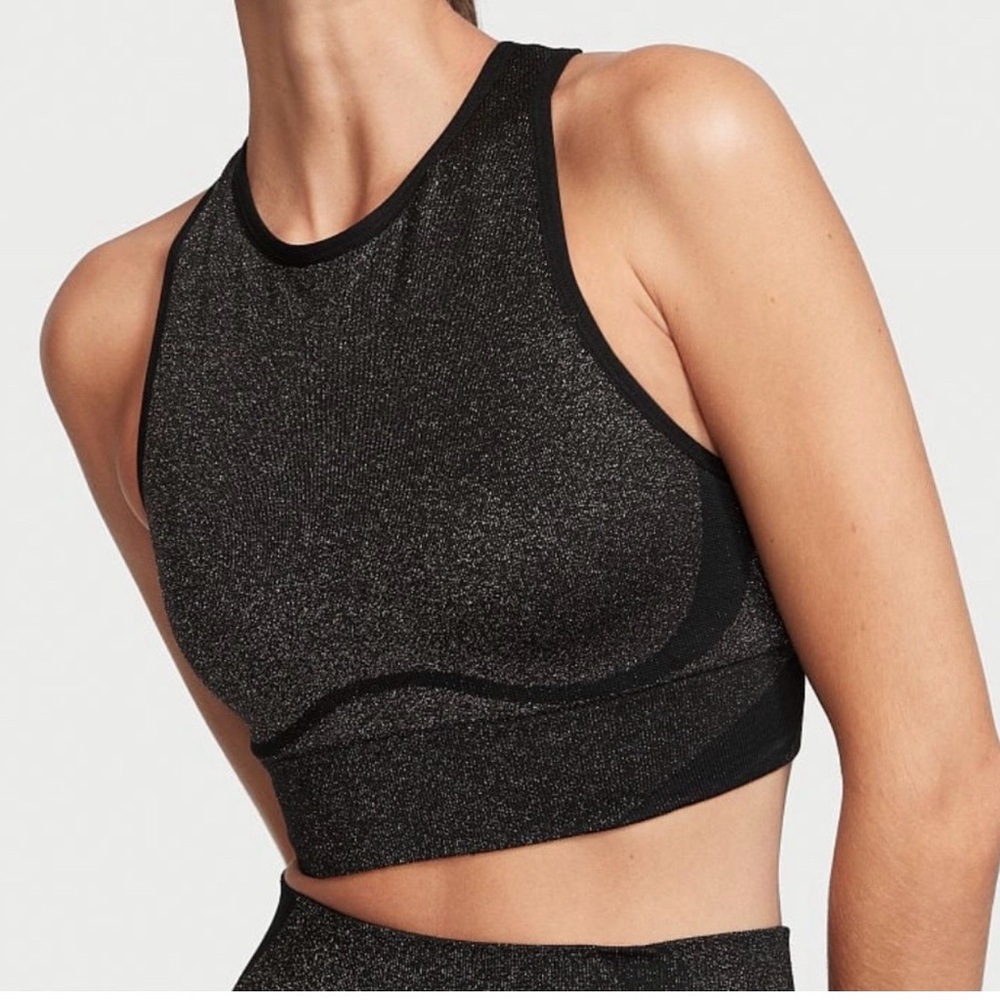 Victoria’s Secret Flow on Point black & gold sparkle sports bra size XL